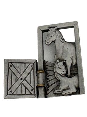 Pewter Horse & Colt Brooch Pin by JJ Articulated Barn Door